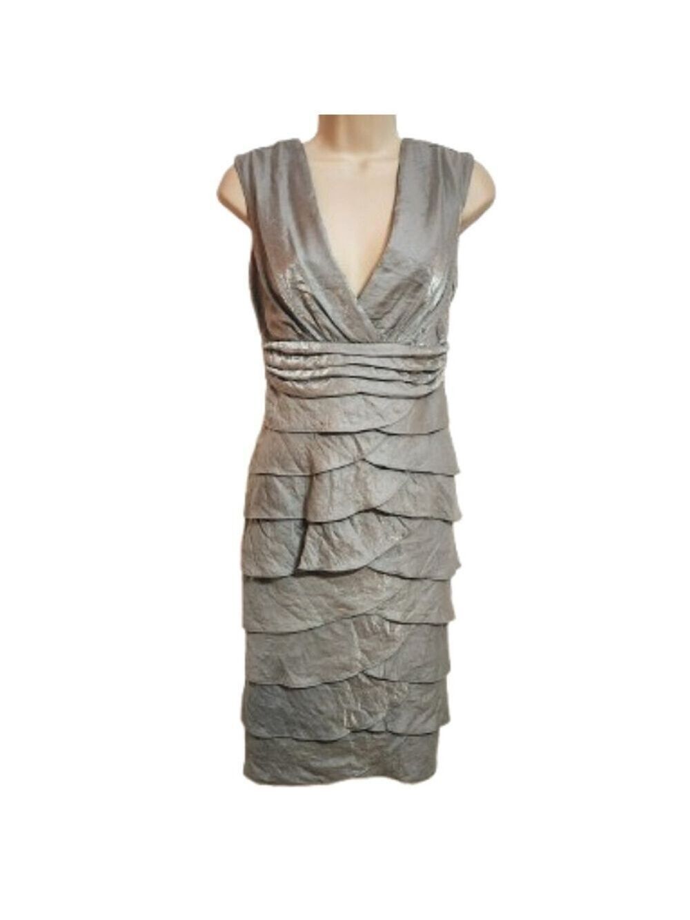 Roulette Shimmer V Neck Cocktail Dress Grey Size 4